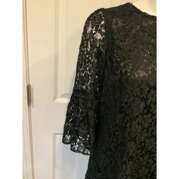 Dolce & Gabbana Black Floral Lace Dress W/ Bell Sleeves, Size 4 (US) 40 (IT) - Picture 4 of 10